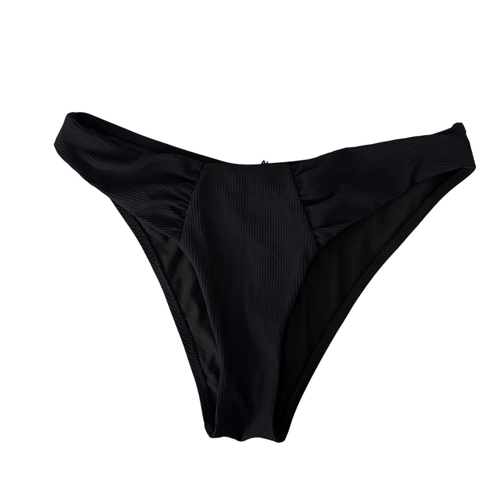 BERLOOK Bikini Bottom Women Medium Black NEW Ribbed V-Cut High Leg Swimwear - Picture 3 of 9